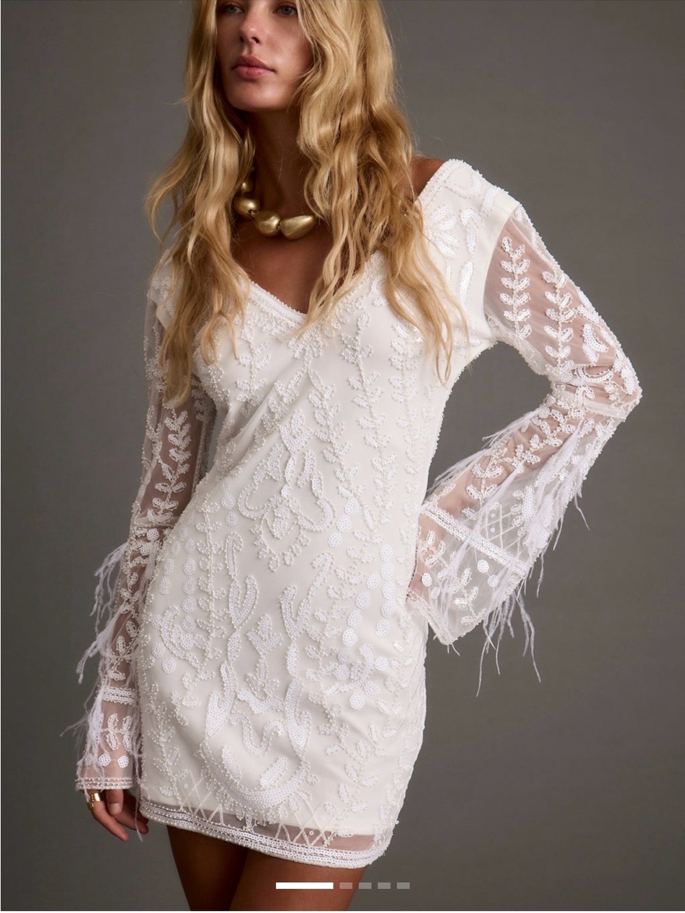 12th Tribe Larisa White Printed Sequin Long Sleeve Dress (Medium)
